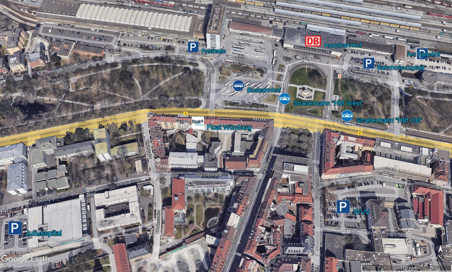 FloWü - Parkmöglichkeiten Google Maps Karte von der Umgebung float Würzburg